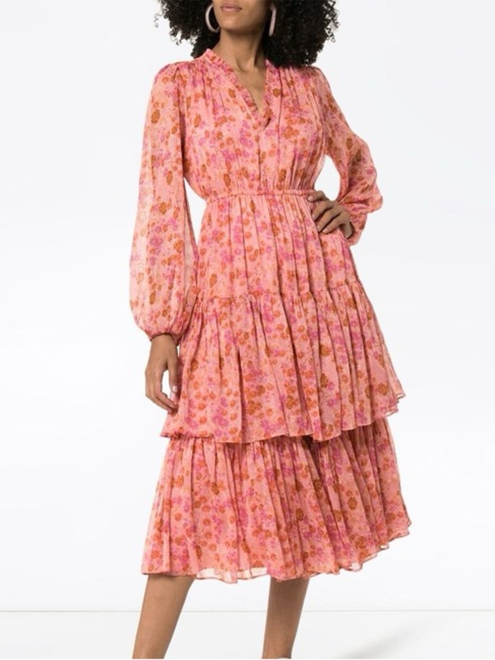 ByTimo Chiffon Layered Floral Midi Pink Dress XS Garden Party Wedding Guest